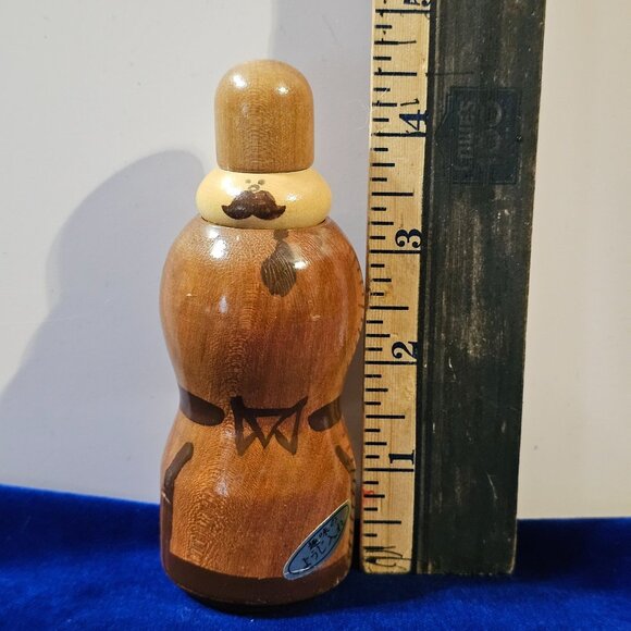 Vintage Japanese Wooden Kokeshi Toothpick Holder With Mustache Design - Picture 9 of 10